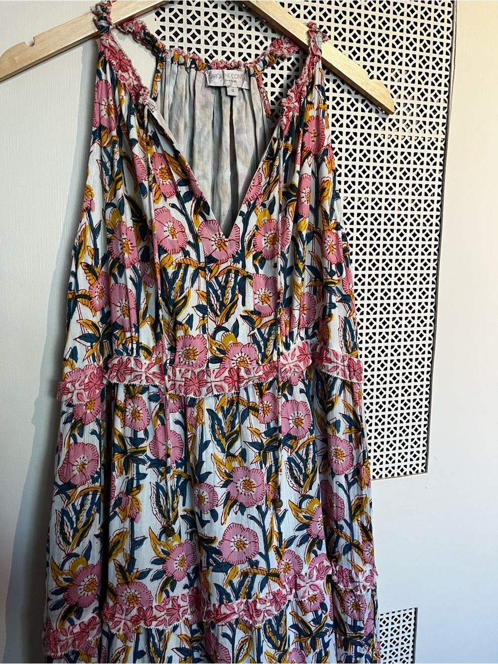 Caroline Constas Pink Floral Tiered Sleeveless Maxi Dress Sz small - Picture 5 of 11